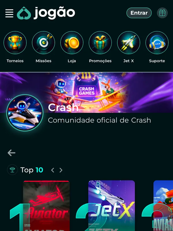 Categoria Crash da Jogão no celular com Top 10: Aviator e JetX